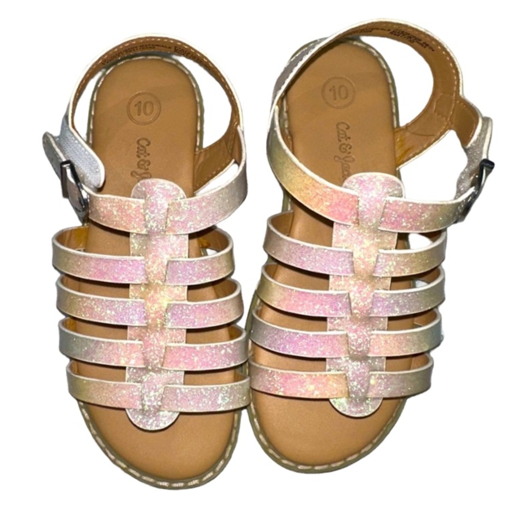 Cat & Jack Glitter Gladiator Sandals Size 10 Toddler Pink Iridescent Strappy